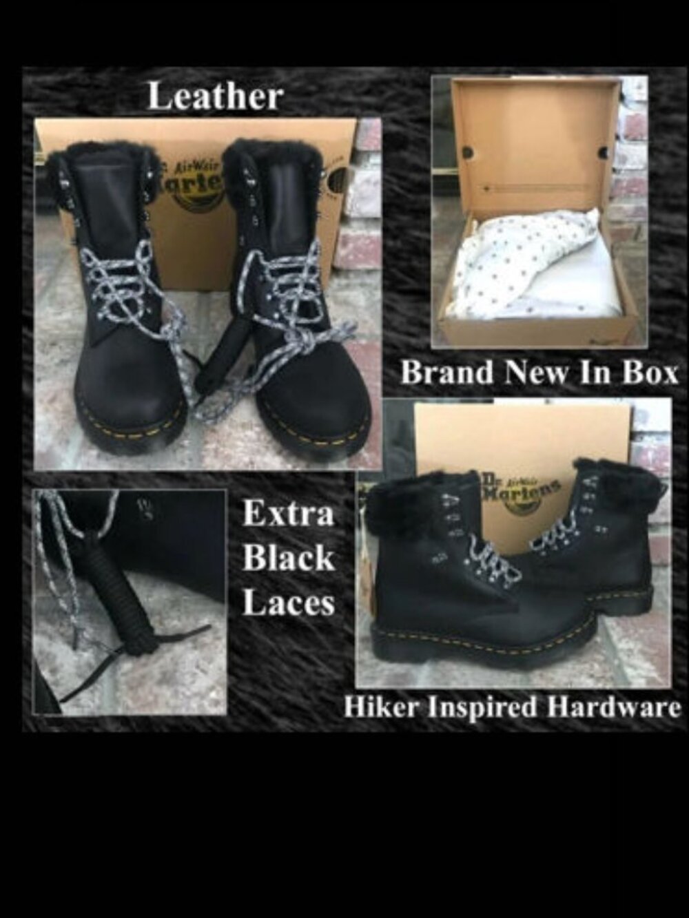 Dr. Martens 1460 Serena Leather Collar Faux Fur Lined Hiker Booties Size 8 BNIB